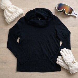 100% Italian Merino Wool Luxury Cowl Neck Base Layer Staple Women's S Black